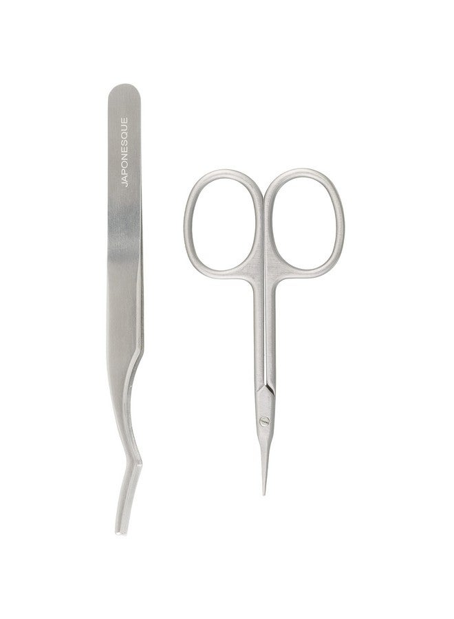 Japonesque Aponesque False Eyelash Applicator Kit Stainless Steel Scissors And Tweezer Applicator Duo Two Piece Kit For Easy Natural Looking False Eyelashes Works On Strips And Lash Clusters - Image 1