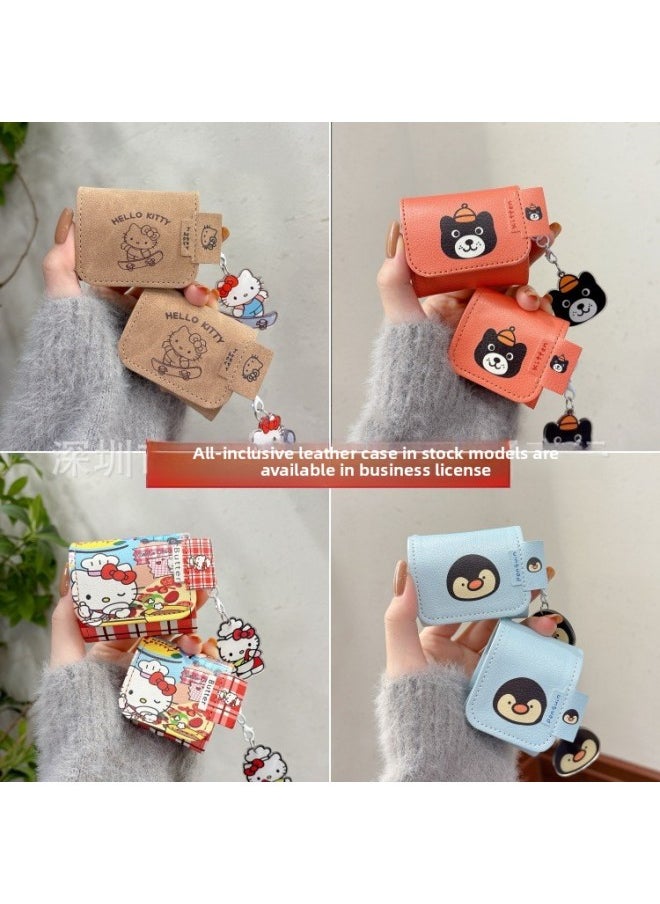 Generic - Suitable For HuaweiFreeClip Headphone Set Cartoon Full Cover Leather Pattern Soft Case For Huawei6i/SE2 Wireless Bluetooth Pendant-Color:All-inclusive Leather Pattern + Pendant-skateboard Kt Cat-Model:Universal For HuaweiFreebuds Pro3/pro4 (protective Case) - Image 1