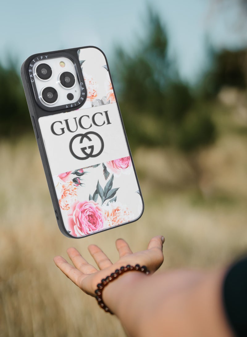 Casetify iPhone 14 Pro Cover Floral Design Hard Phone Case Tempered Glass Back Cover - Image 3