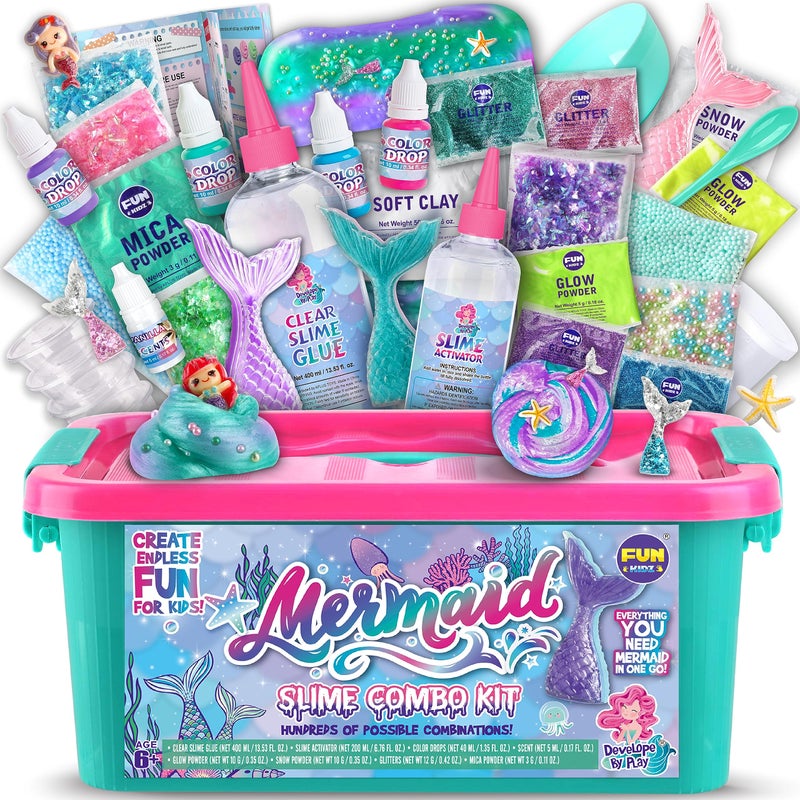 فان كادز هدايا الصيف حوريات البحر الوحل طقم للفتيات فونكيدز Shimmer Slime Making Kit للأطفال الذين تتراوح أعمارهم بين 8-12 DIY Soft Glitter Glossy Slime Slime - Image 1