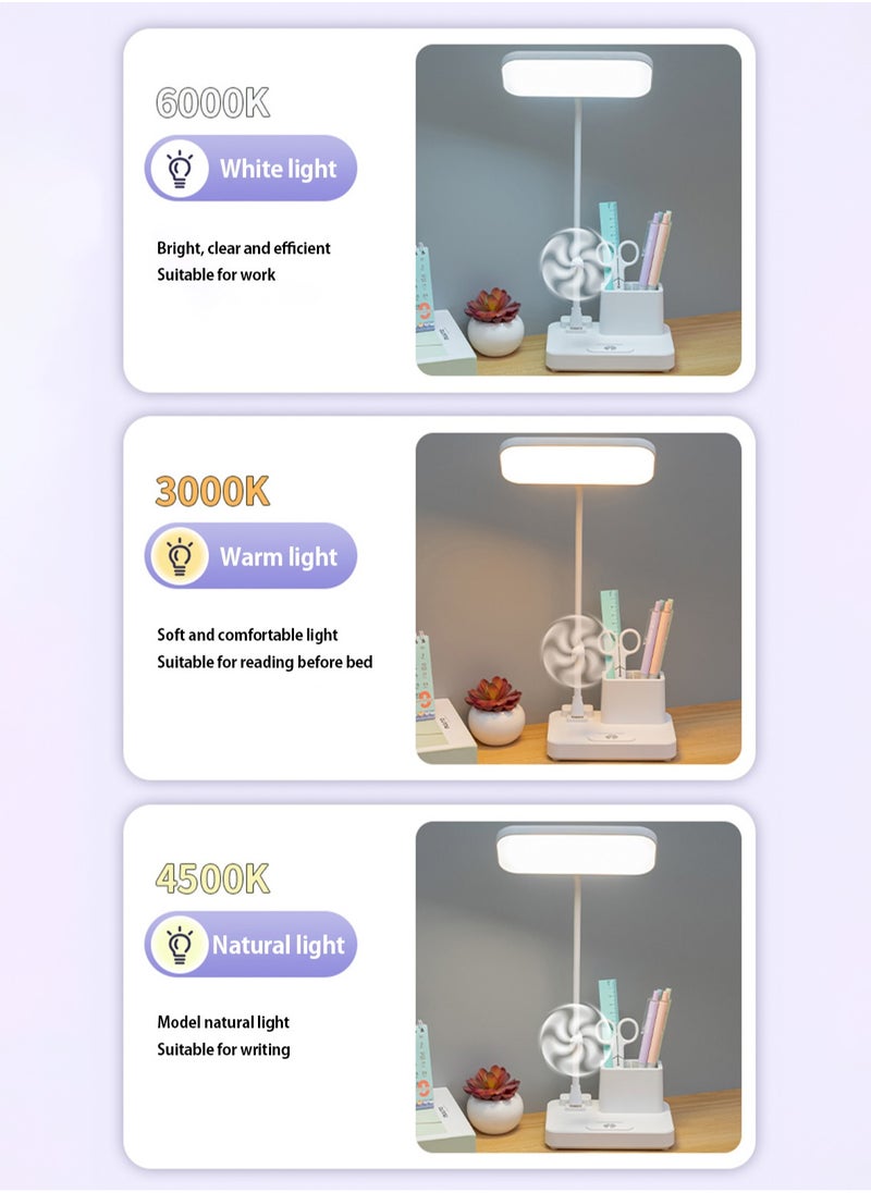 LOOPITYS - （Gift: Fan and pen holder）--3 Modes Touch Dimming USB Dimming Clip Table Lamp Student Dormitory Learning Study Table Light Bedside Flexo Lamps - Image 1