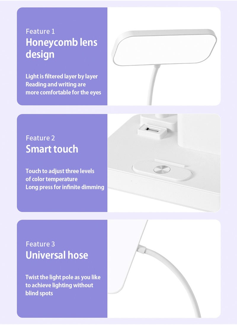 LOOPITYS - （Gift: Fan and pen holder）--3 Modes Touch Dimming USB Dimming Clip Table Lamp Student Dormitory Learning Study Table Light Bedside Flexo Lamps - Image 1