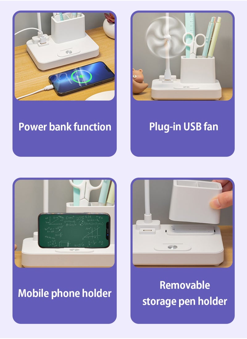 LOOPITYS - （Gift: Fan and pen holder）--3 Modes Touch Dimming USB Dimming Clip Table Lamp Student Dormitory Learning Study Table Light Bedside Flexo Lamps - Image 1