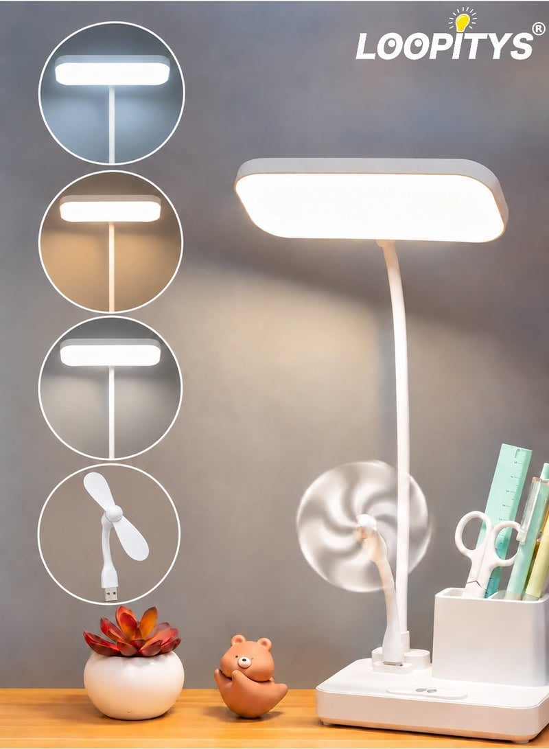 LOOPITYS （Gift: Fan and pen holder）--3 Modes Touch Dimming USB Dimming Clip Table Lamp Student Dormitory Learning Study Table Light Bedside Flexo Lamps - Image 1