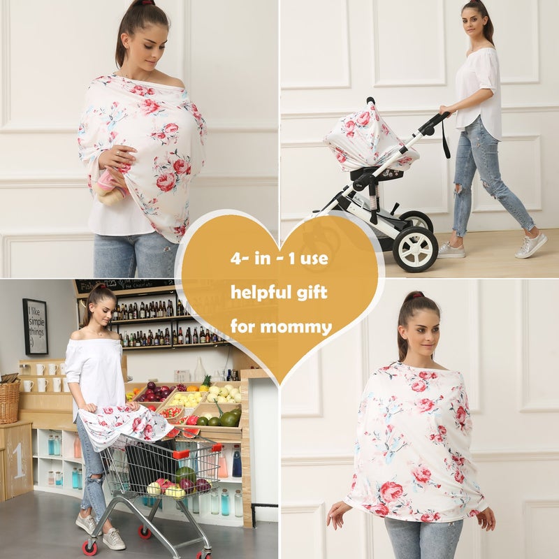 Hicoco Baby Car Seat Covers - Stroller Canopy Breastfeeding Covers, Multi-use Carseat Canopy, for Boys and Girls Shower Gift (Print Flower) - Image 3
