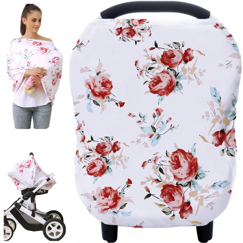 Hicoco Baby Car Seat Covers - Stroller Canopy Breastfeeding Covers, Multi-use Carseat Canopy, for Boys and Girls Shower Gift (Print Flower) - Image 1
