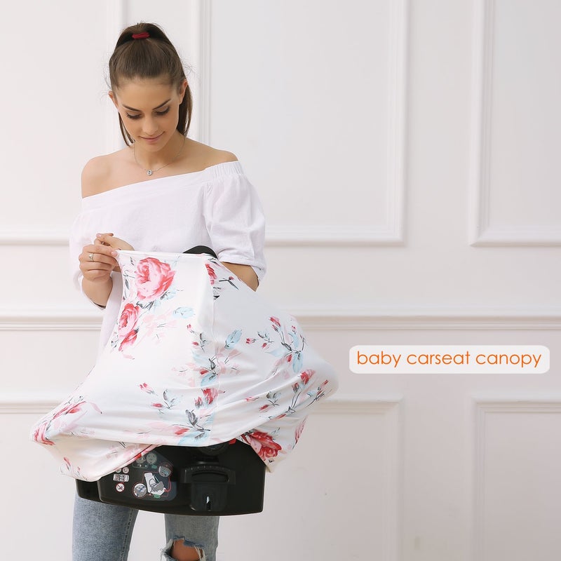 Hicoco Baby Car Seat Covers - Stroller Canopy Breastfeeding Covers, Multi-use Carseat Canopy, for Boys and Girls Shower Gift (Print Flower) - Image 2