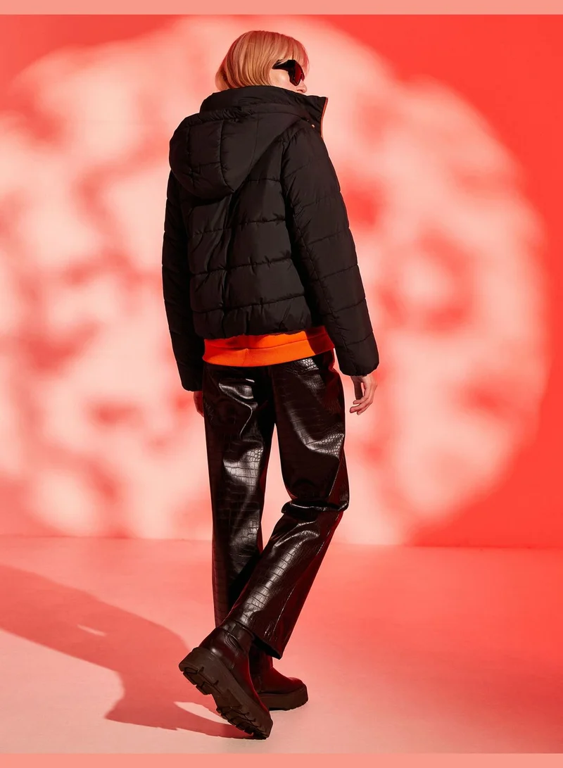 KOTON Short Puffer Check High Neck