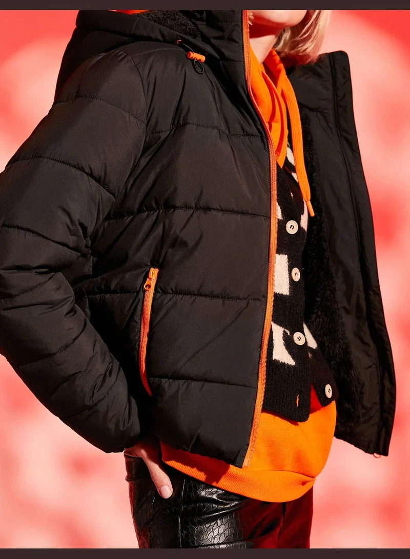 KOTON Short Puffer Check High Neck