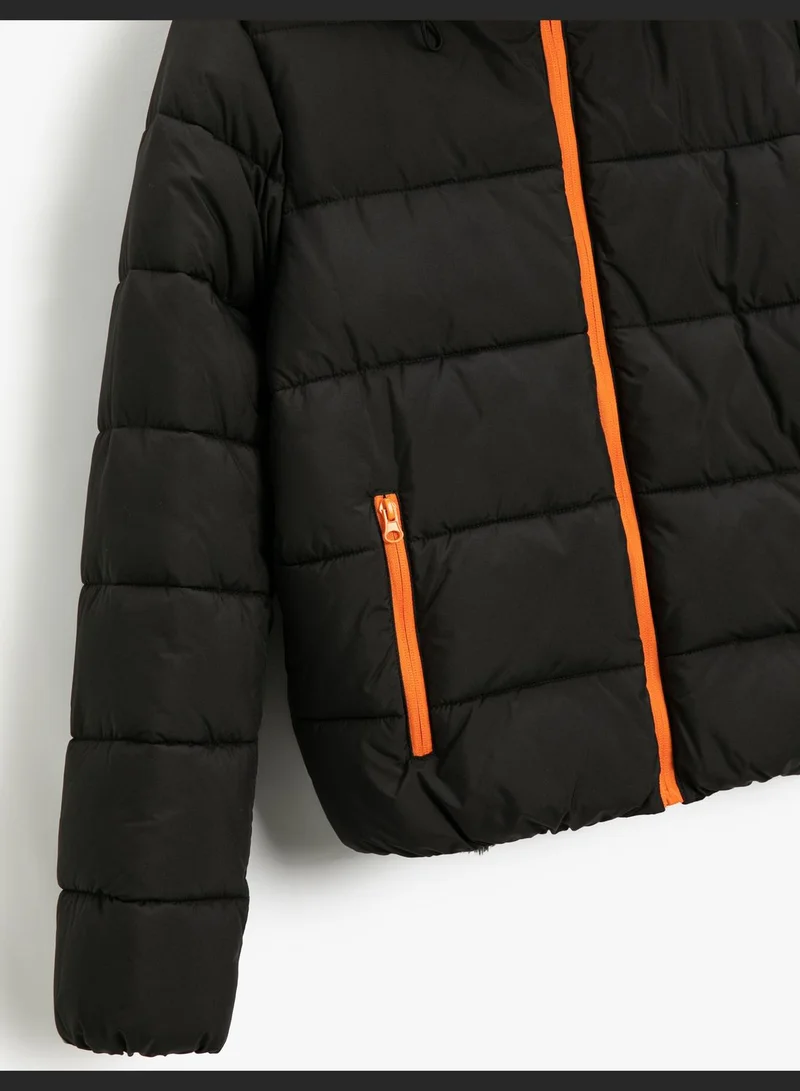 KOTON Short Puffer Check High Neck