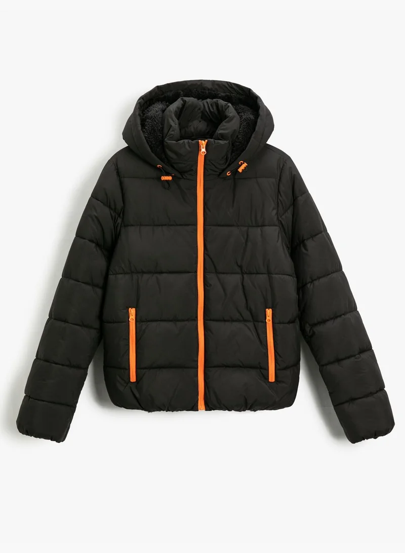 KOTON Short Puffer Check High Neck