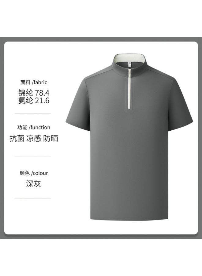 Quick-Dry Men's Golf Polo Shirt Half-Zip Stand Collar UV Protection Sports Top