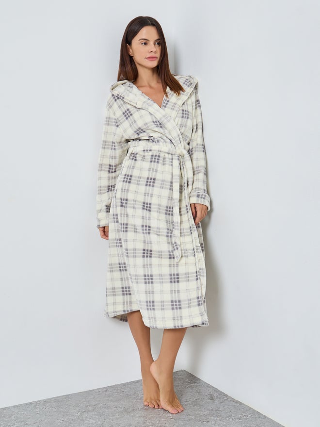 Styli Checked Fleece Hooded Robe - Image 5