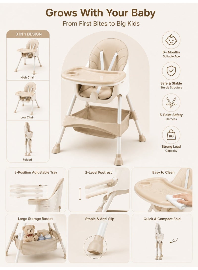 Bannuti Baby High Chair Adjustable Feeding Chair With Safety Harness Removable Tray Footrest Dining Chair For Babies And Toddlers - Image 3