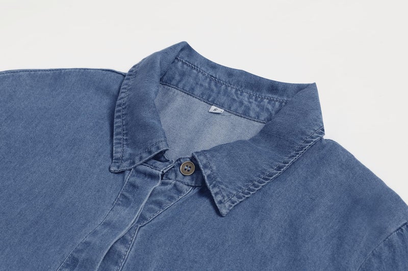 utcoco Denim Dress for Women 2025 Casual Loose Long Sleeve Classic Vintage Button Down Jean Shirt Dresses with Pockets (Medium, Light Blue) - Image 3