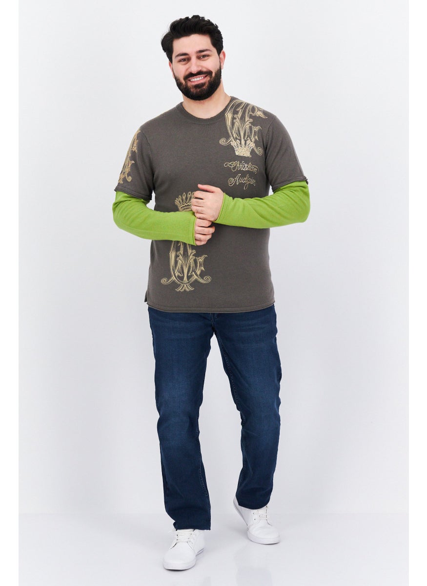 CHRISTIAN AUDIGIER Men Round Neck Embellished Long Sleeves Sweater, Grey Combo  - Image 3
