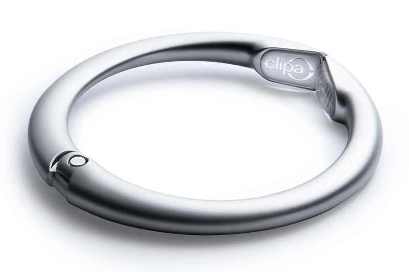 Clipa Bag Hanger â€“ Matte Silver - The Ring That Opens Into a Hook and Hangs in Just 1/2" of Space, Holds 33 lbs., 3 yr. Warranty - Image 2