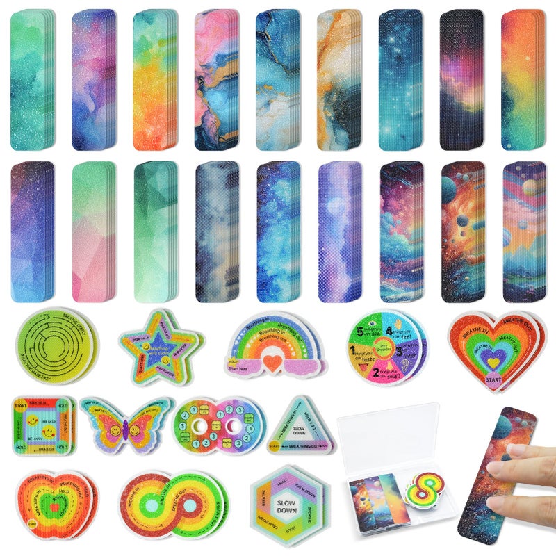 TOEMUR 48 Pieces Anxiety Sensory Stickers with 2 Textured Sticker -Calming Stickers for Kids & Adults - Anxiety Relief Sensory Strips for Office & Classroom Must Haves - Image 1