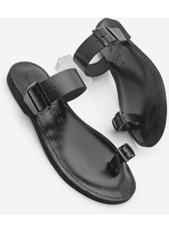 MARJIN Women's Genuine Leather Flip Flop Strap Buckled Casual Slippers Parve  - Image 1
