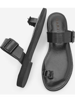 MARJIN Women's Genuine Leather Flip Flop Strap Buckled Casual Slippers Parve  - Image 5