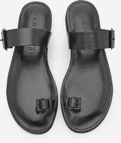 MARJIN Women's Genuine Leather Flip Flop Strap Buckled Casual Slippers Parve  - Image 4