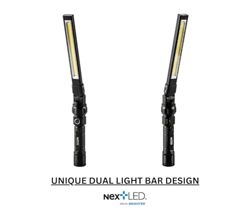 NextLED NT-7544 Double-Sided, Heavy Duty Folding LED Rechargeable Work Light, 600x2 Lumen, Slim Mechanic Light with Magnet, W/Top Light, Aluminum Body, Magnetic Flashlight for Auto Repair/Inspection - Image 2