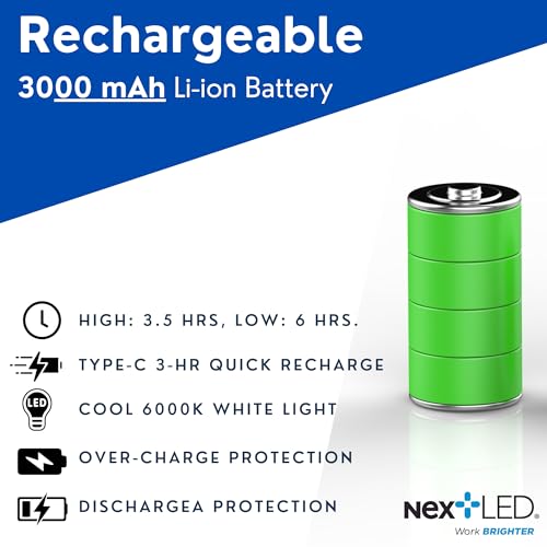 NextLED NT-7544 Double-Sided, Heavy Duty Folding LED Rechargeable Work Light, 600x2 Lumen, Slim Mechanic Light with Magnet, W/Top Light, Aluminum Body, Magnetic Flashlight for Auto Repair/Inspection - Image 4