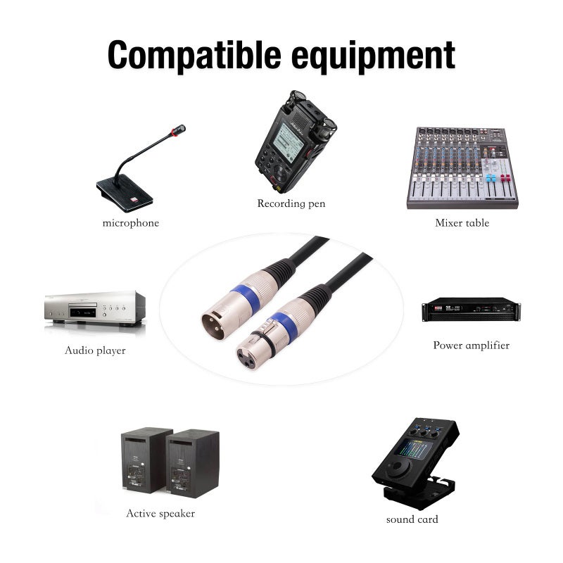كابل XLR - عبوة من 10 قطع - طول 5 أقدام - سبيكة زنك - قابس 3 دبابيس ذكر إلى أنثى - موصل OFC - تدريع مضاد للتداخل - كابل DMX لأضواء المسرح لأنظمة الصوت والعروض المسرحية - Image 5