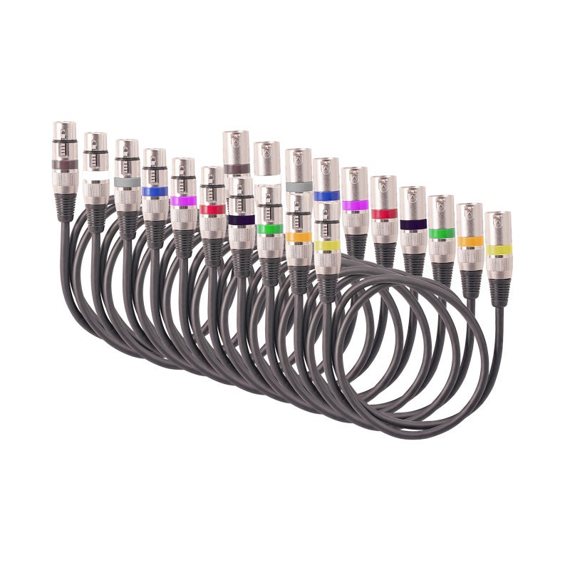 كابل XLR - عبوة من 10 قطع - طول 5 أقدام - سبيكة زنك - قابس 3 دبابيس ذكر إلى أنثى - موصل OFC - تدريع مضاد للتداخل - كابل DMX لأضواء المسرح لأنظمة الصوت والعروض المسرحية - Image 1
