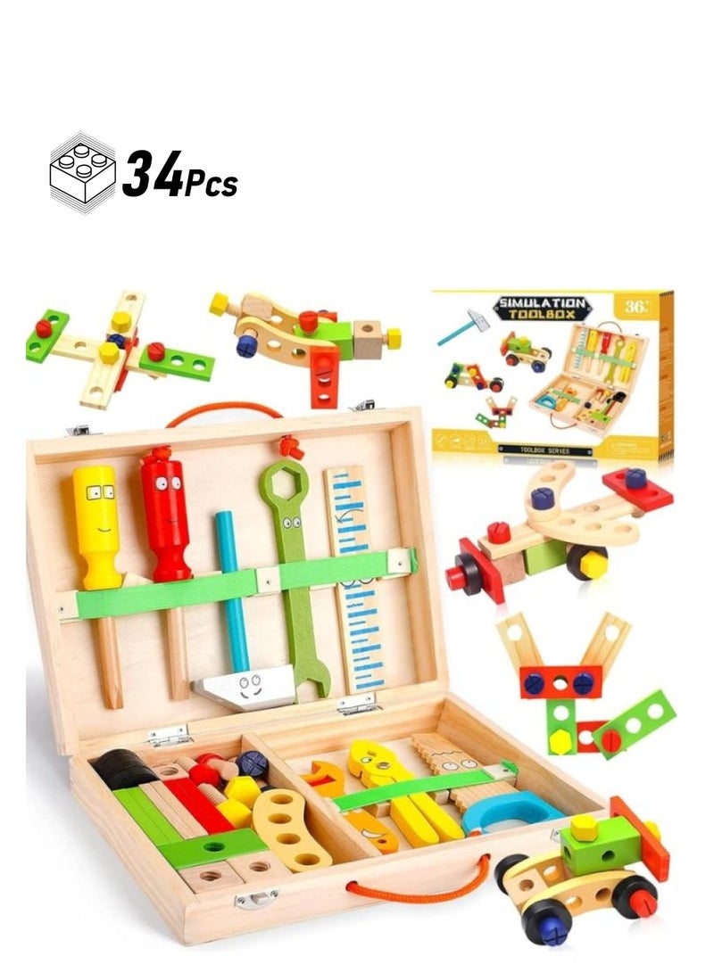 Children's Wooden Toy Tool Box, Wooden Tool, Tool Case Children with Wooden Box, Children's Toy  - Image 1