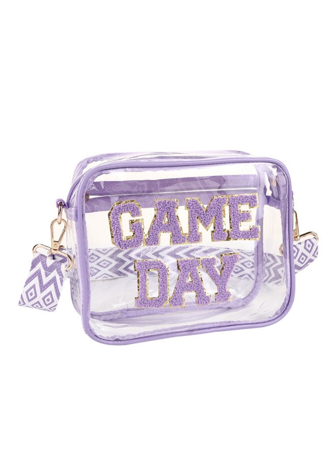 Generic Transparent PVC Messenger Bag Embroidered Letters Shoulder Small Square Bag Travel Portable Cosmetic Wash Storage Bag-Color:22*18*8cm-Capacity:Pvc Shoulder Bag Purple  - Image 1