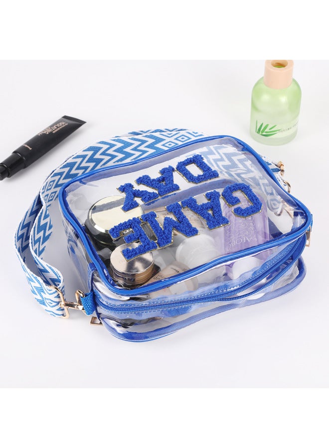 Generic Transparent PVC Messenger Bag Embroidered Letters Shoulder Small Square Bag Travel Portable Cosmetic Wash Storage Bag-Color:22*18*8cm-Capacity:Pvc Shoulder Bag Purple  - Image 4