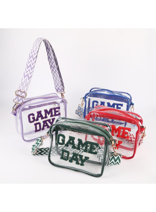 Generic Transparent PVC Messenger Bag Embroidered Letters Shoulder Small Square Bag Travel Portable Cosmetic Wash Storage Bag-Color:22*18*8cm-Capacity:Pvc Shoulder Bag Purple  - Image 3