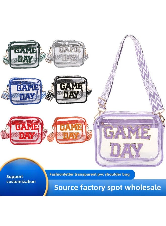 Generic Transparent PVC Messenger Bag Embroidered Letters Shoulder Small Square Bag Travel Portable Cosmetic Wash Storage Bag-Color:22*18*8cm-Capacity:Pvc Shoulder Bag Purple  - Image 2