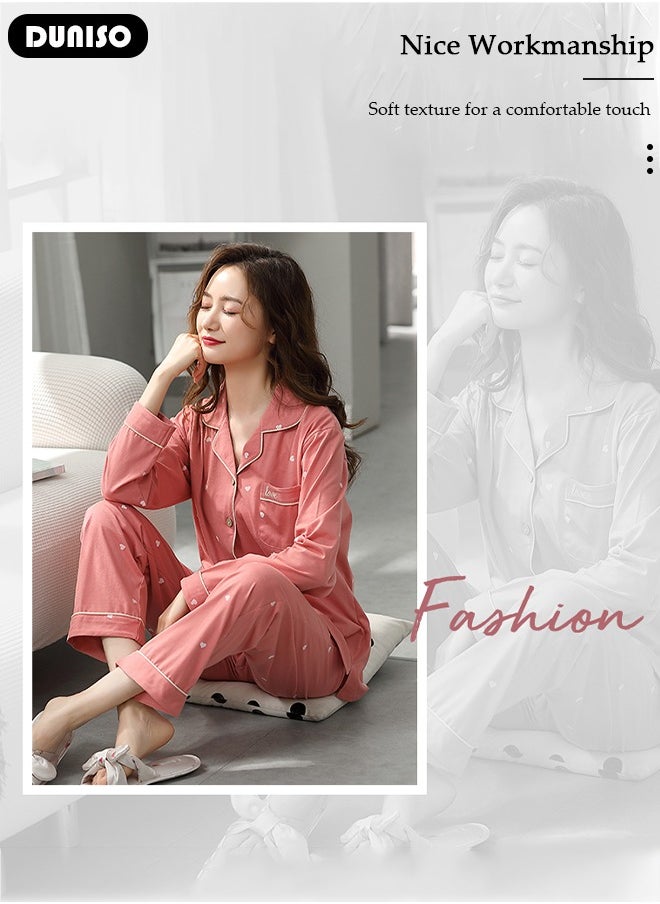 DUNISO Women's Pajamas Set,  2-Piece Sleepwear Top and Pants, Long Sleeve Sleepwear Soft Cotton Pajamas Set Casual Homewear Nightwear for Ladies  - Image 3