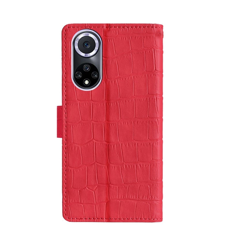 HuHa Protective Cover For Huawei nova 9 Skin Feel Crocodile Texture Magnetic Clasp PU Leather Phone Case(Red) - Image 3