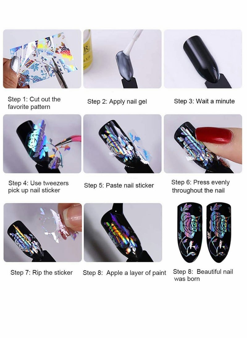 Zikra Nail ticker Roll Set, Metallic Color Holographic Mix-Pattern Nail Art Stickers, Wraps Decals Starry Sky Manicure Kit Gold Silver Rose Gold for Crafting Card Making Party, 10 Rolls - Image 5