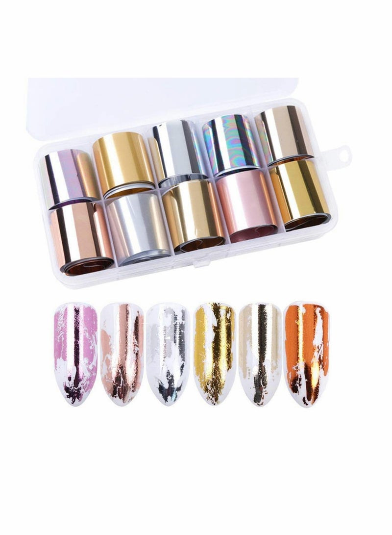 Zikra Nail ticker Roll Set, Metallic Color Holographic Mix-Pattern Nail Art Stickers, Wraps Decals Starry Sky Manicure Kit Gold Silver Rose Gold for Crafting Card Making Party, 10 Rolls - Image 1