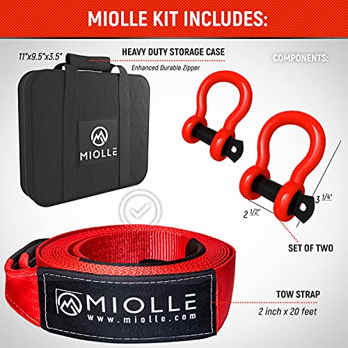 MiolleGear Tow Strap 3”x20’- 33400lbs MBS (Lab Tested) Recovery Strap Kit Includes: Tow Rope, 2 D-Ring Shackles MBS-41800LBS, Storage Case - Image 4