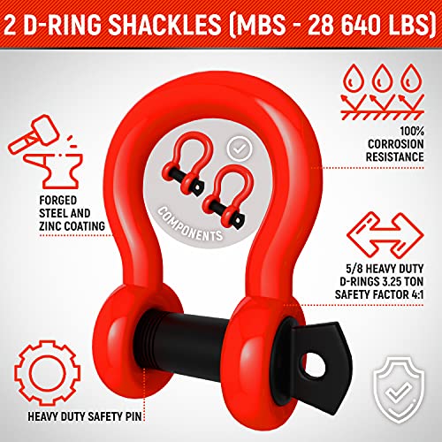 MiolleGear Tow Strap 3”x20’- 33400lbs MBS (Lab Tested) Recovery Strap Kit Includes: Tow Rope, 2 D-Ring Shackles MBS-41800LBS, Storage Case - Image 3