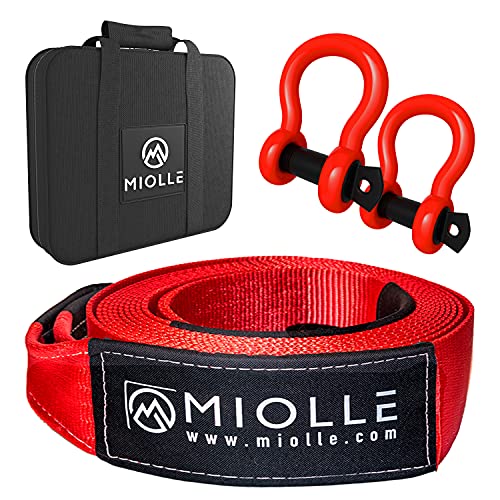 MiolleGear Tow Strap 3”x20’- 33400lbs MBS (Lab Tested) Recovery Strap Kit Includes: Tow Rope, 2 D-Ring Shackles MBS-41800LBS, Storage Case - Image 1