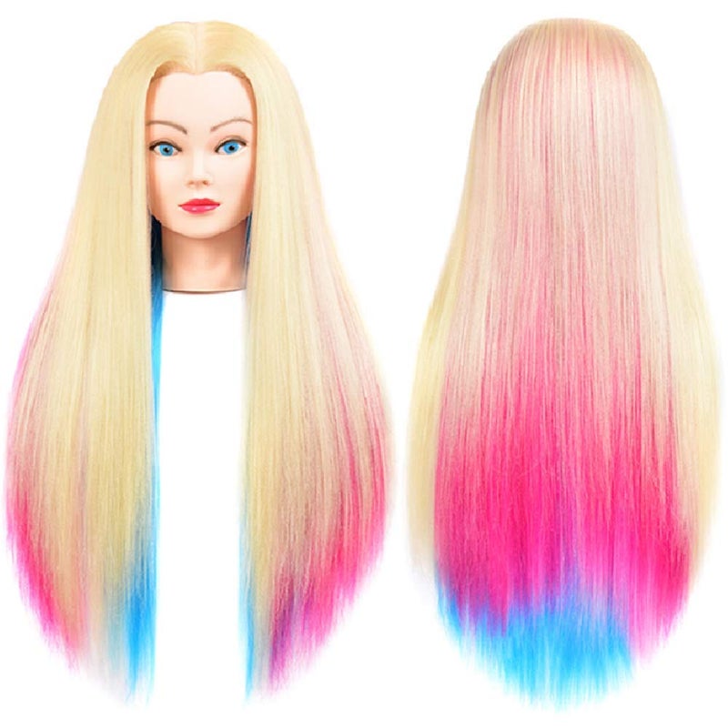 headdoll Mannequin Head with Long Synthetic Fiber Colorful Hair Styling Training Head 26-28inch Manikin Cosmetology Doll Head Hairdressing Training Model for Cutting Braiding Practice and Free Clamp Holder - Image 3