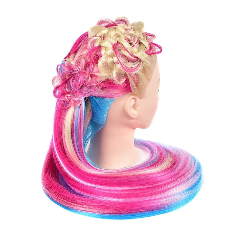 headdoll Mannequin Head with Long Synthetic Fiber Colorful Hair Styling Training Head 26-28inch Manikin Cosmetology Doll Head Hairdressing Training Model for Cutting Braiding Practice and Free Clamp Holder - Image 4