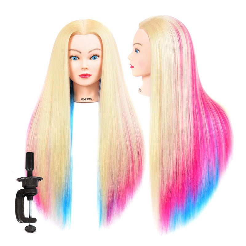 headdoll Mannequin Head with Long Synthetic Fiber Colorful Hair Styling Training Head 26-28inch Manikin Cosmetology Doll Head Hairdressing Training Model for Cutting Braiding Practice and Free Clamp Holder - Image 2