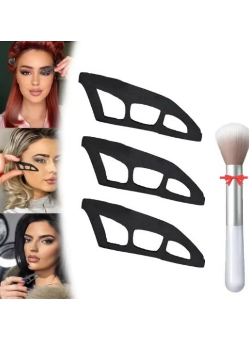 Joudi 3PCS Black Silicone Eyeshadow Stencils & Brush Set, Reusable Makeup Assistants for Beginners - 8x3cm Stencils (Black)  - Image 1