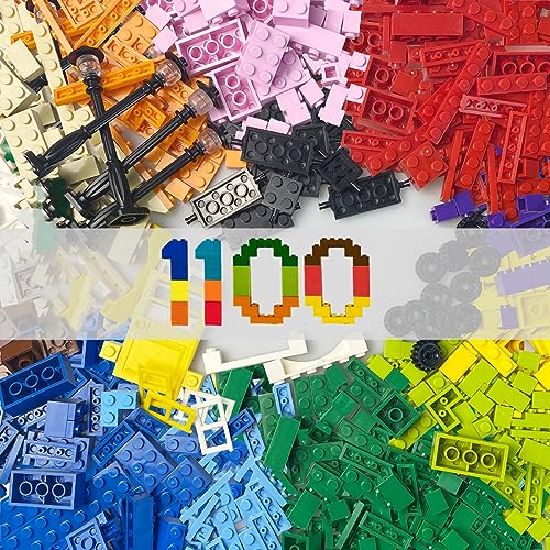 HUIZDQ 1100 Pieces Building Blocks, Compatible with All Major Brands, Classic Bulk Blocks, Includes Wheels, Door, Window, Street Lights - Image 1