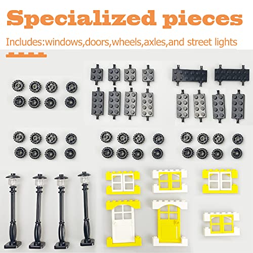 HUIZDQ 1100 Pieces Building Blocks, Compatible with All Major Brands, Classic Bulk Blocks, Includes Wheels, Door, Window, Street Lights - Image 3