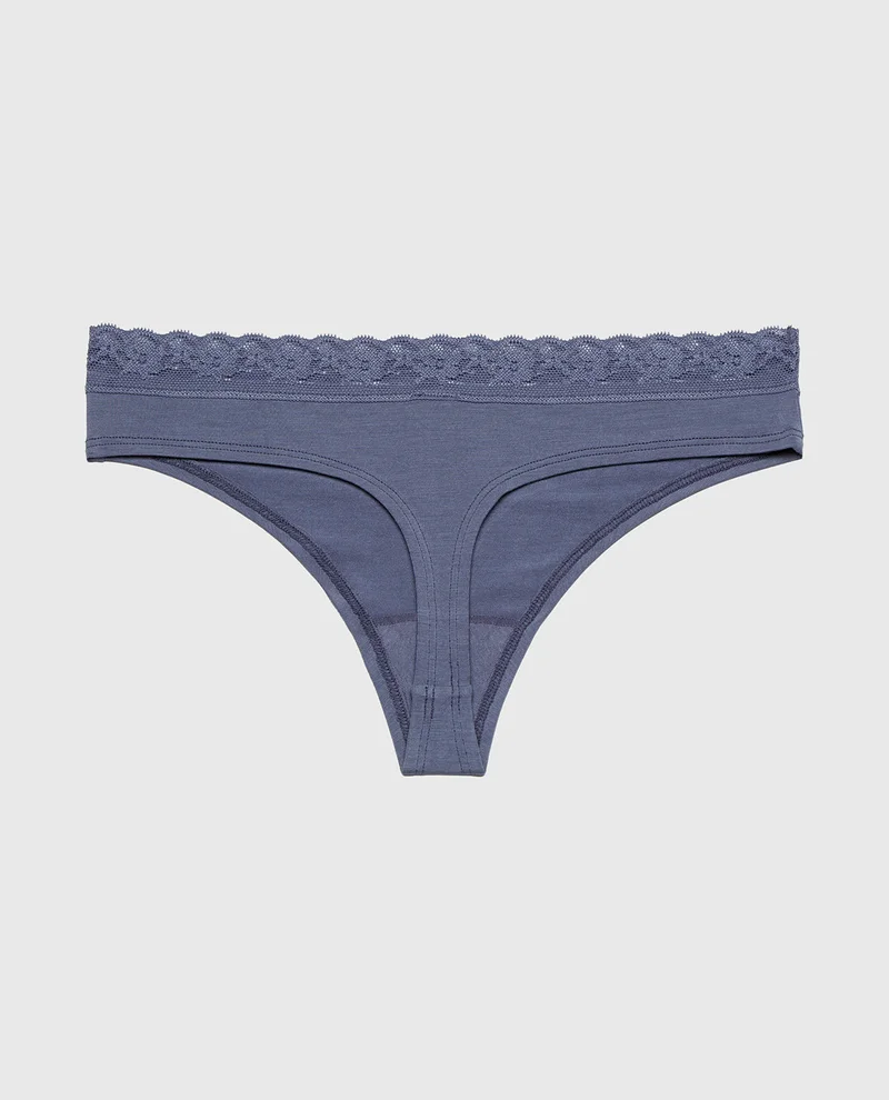 La Senza La Senza Ultrasoft Modal Cheeky Thong Panty with Lace Trim In Vintage