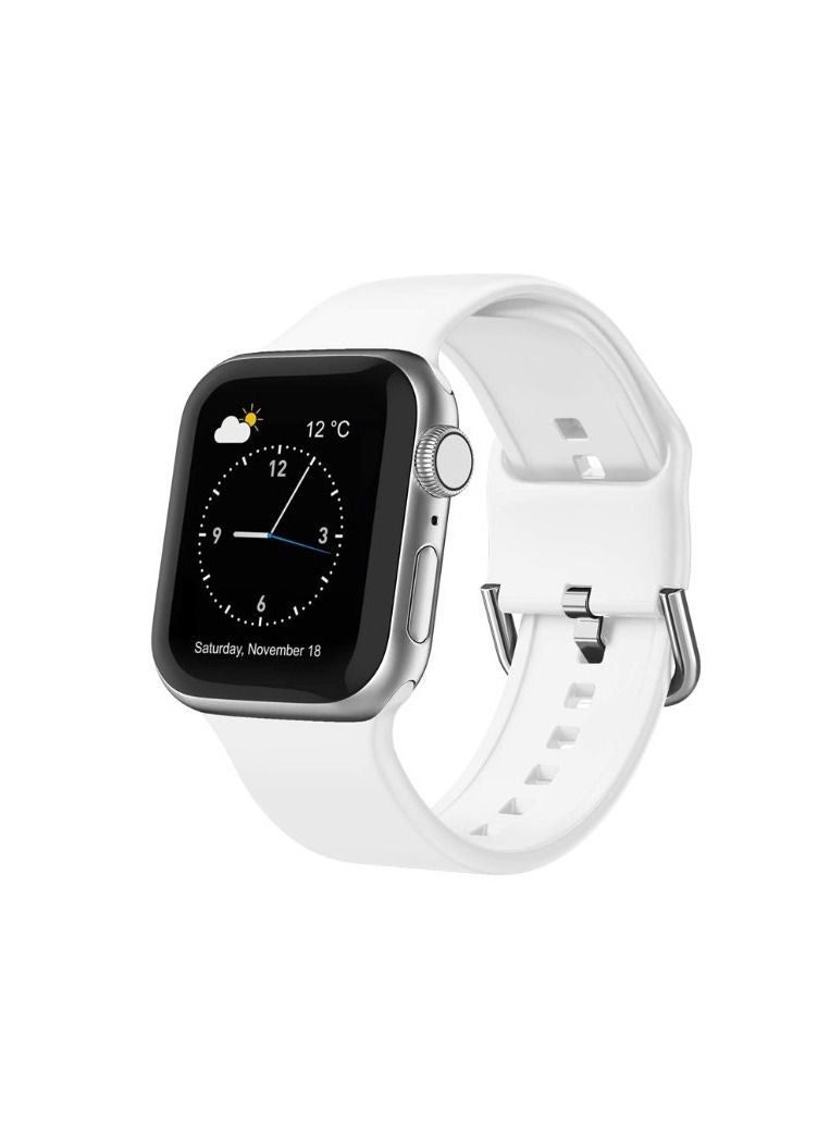 RiZOW Sport Band Compatible with Apple Watch Bands, Soft Silicone Replacement Strap with Clasp for Apple iWatch Series SE/7/6/5/4/3/2/1 42mm/44mm/45mm, White - Image 1