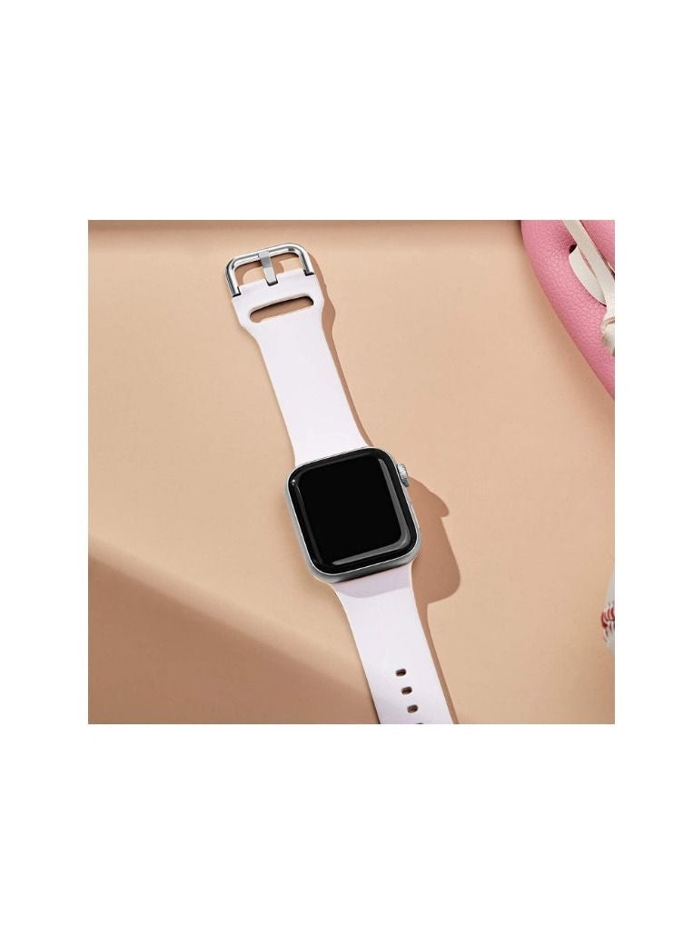 RiZOW Sport Band Compatible with Apple Watch Bands, Soft Silicone Replacement Strap with Clasp for Apple iWatch Series SE/7/6/5/4/3/2/1 42mm/44mm/45mm, White - Image 2